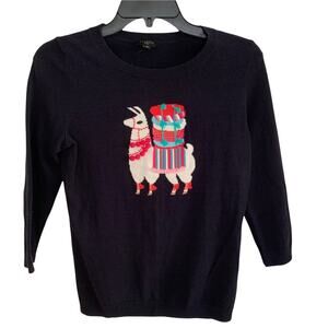 Talbots Navy Llama Embellished Crew Neck Sweater Petite 2
